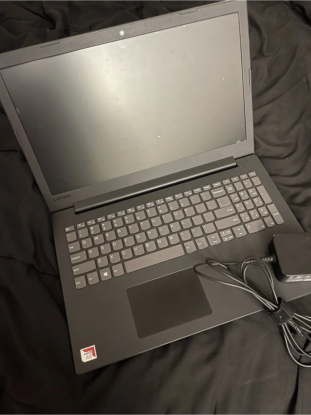 Lenovo Black Laptop with Full-Size Keyboard and Charger